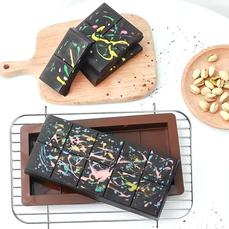 Large Rectangular Chocolate Bar Silicone Mold Chocolate Kunafa Candy Dessert Brownie