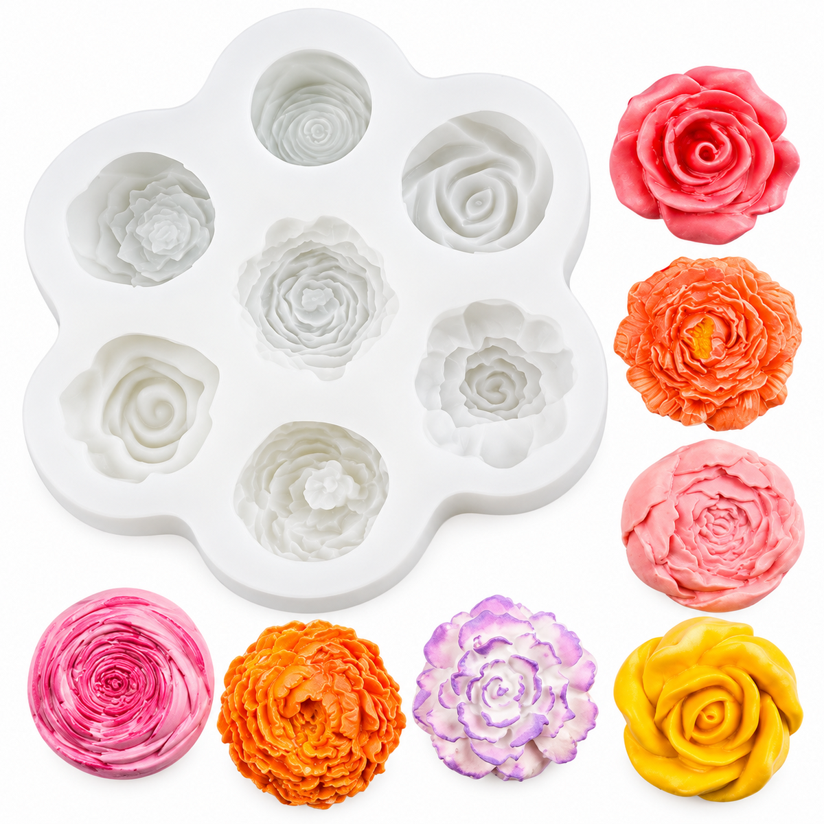 7 Cavity 3D Rose Flower Silicone Mould for Candle Making Soap Making Resin Art