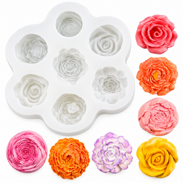 7 Cavity 3D Rose Flower Silicone Mould for Candle Making Soap Making Resin Art