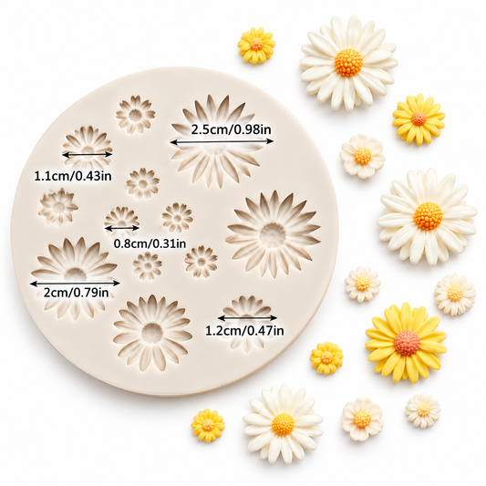 13 Cavity Multi Size Daisy Flower Silicone Mould for Fondant Chocolate Cake Decorating