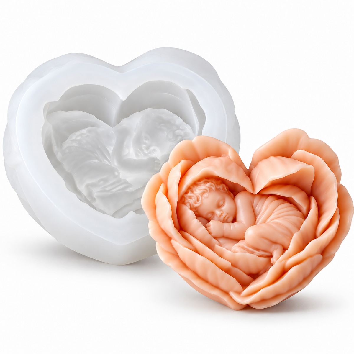 3D Heart Baby Rose Silicone Candle Mold DIY Scented Candles Decorative Gifts & Home Décor