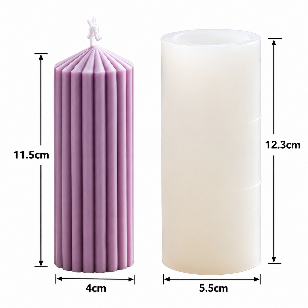 Ribbed Pillar Candle Silicone Mould for DIY Fluted Cylinder Decorative Candle Making (LARGE)