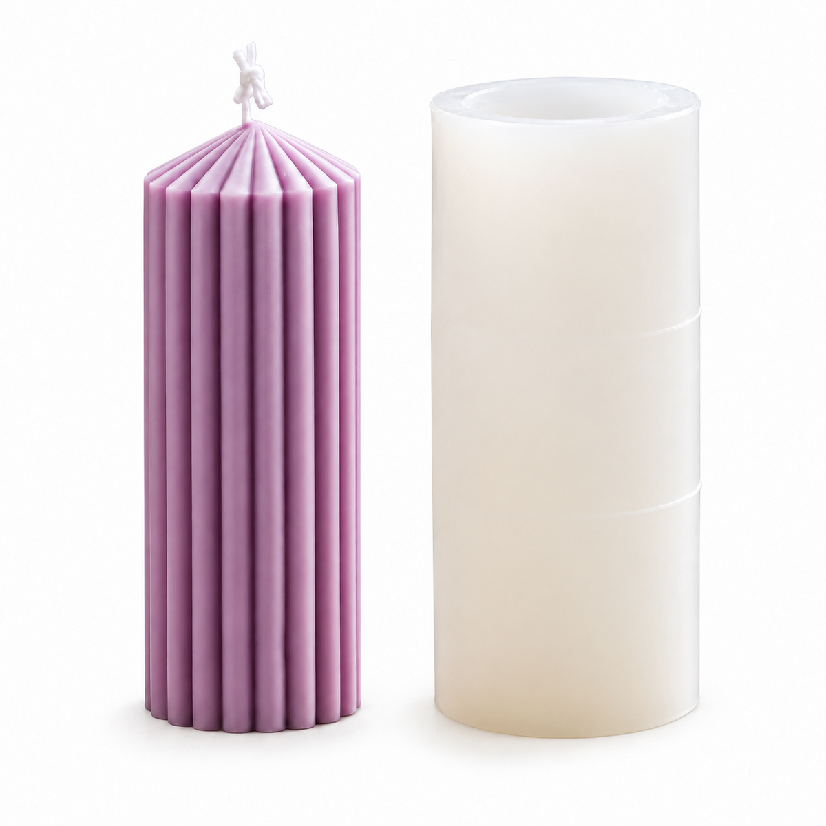 Ribbed Pillar Candle Silicone Mould for DIY Fluted Cylinder Decorative Candle Making (LARGE)