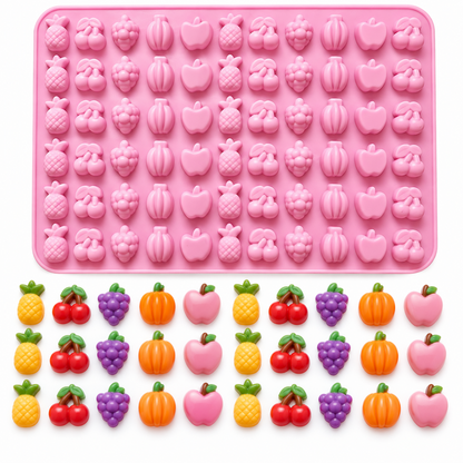 66 Cavity Mini Fruit and Heart Silicone Mould for Chocolate Candy Jelly and DIY Dessert Making