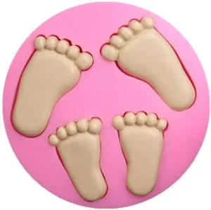 4 Cavity Baby Footprint Silicone Mold for Fondant Chocolate Cake Decoration Soap
