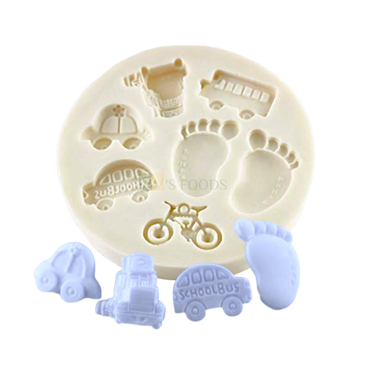 Baby Footprints and Vehicles Silicone Mold for Chocolate Fondant Soap and Candle Making