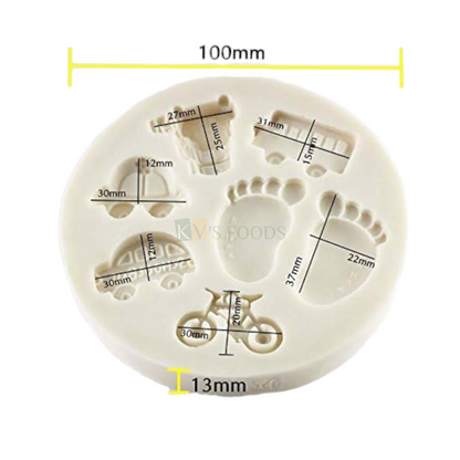 Baby Footprints and Vehicles Silicone Mold for Chocolate Fondant Soap and Candle Making