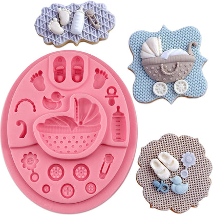 Baby Stroller Silicone Mould Cake Decoration Cupcake Candy Cookies Polymer Clay