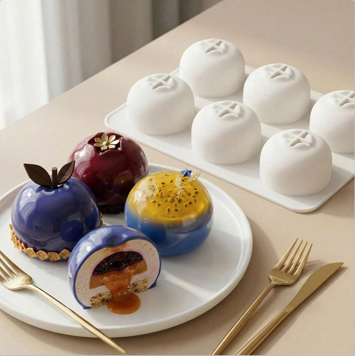 6 Cavity Blueberry Shape Silicone Mousse Cake Mold Candy Pudding Jelly Frosting