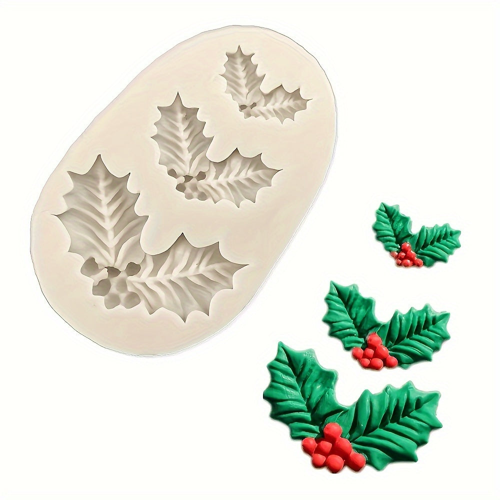 Christmas Holly Leaf Silicone Mould for Fondant Chocolate Cake Decoration