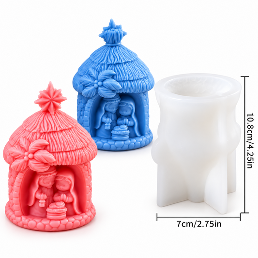 3D Jesus Birth Hut Christmas Silicone Mould for Handmade Candles Festive Decor Nativity