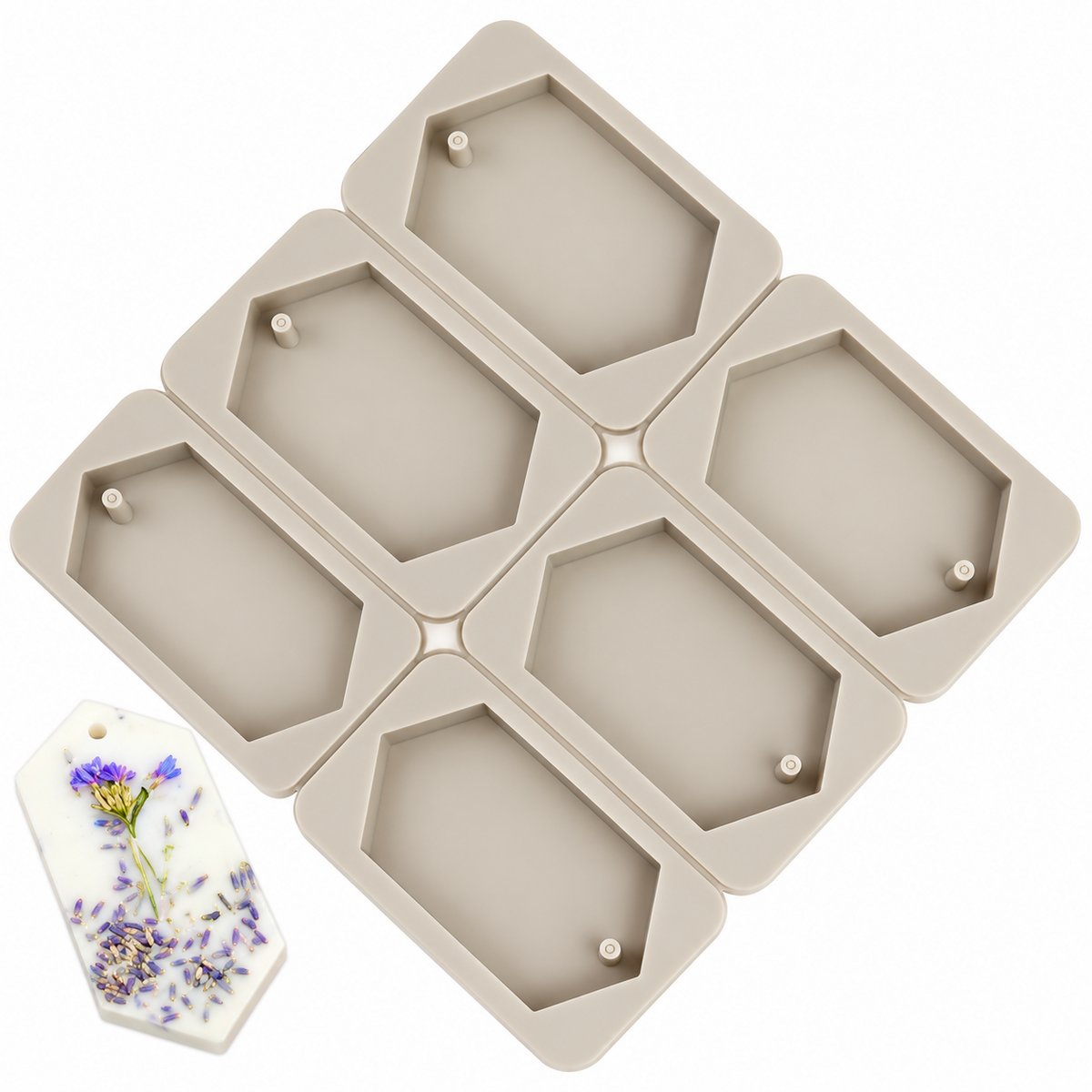 6 Cavity Hexagon Silicone Mould for Wax Sachets Soap Bars Fragrance Tablets and DIY Crafts