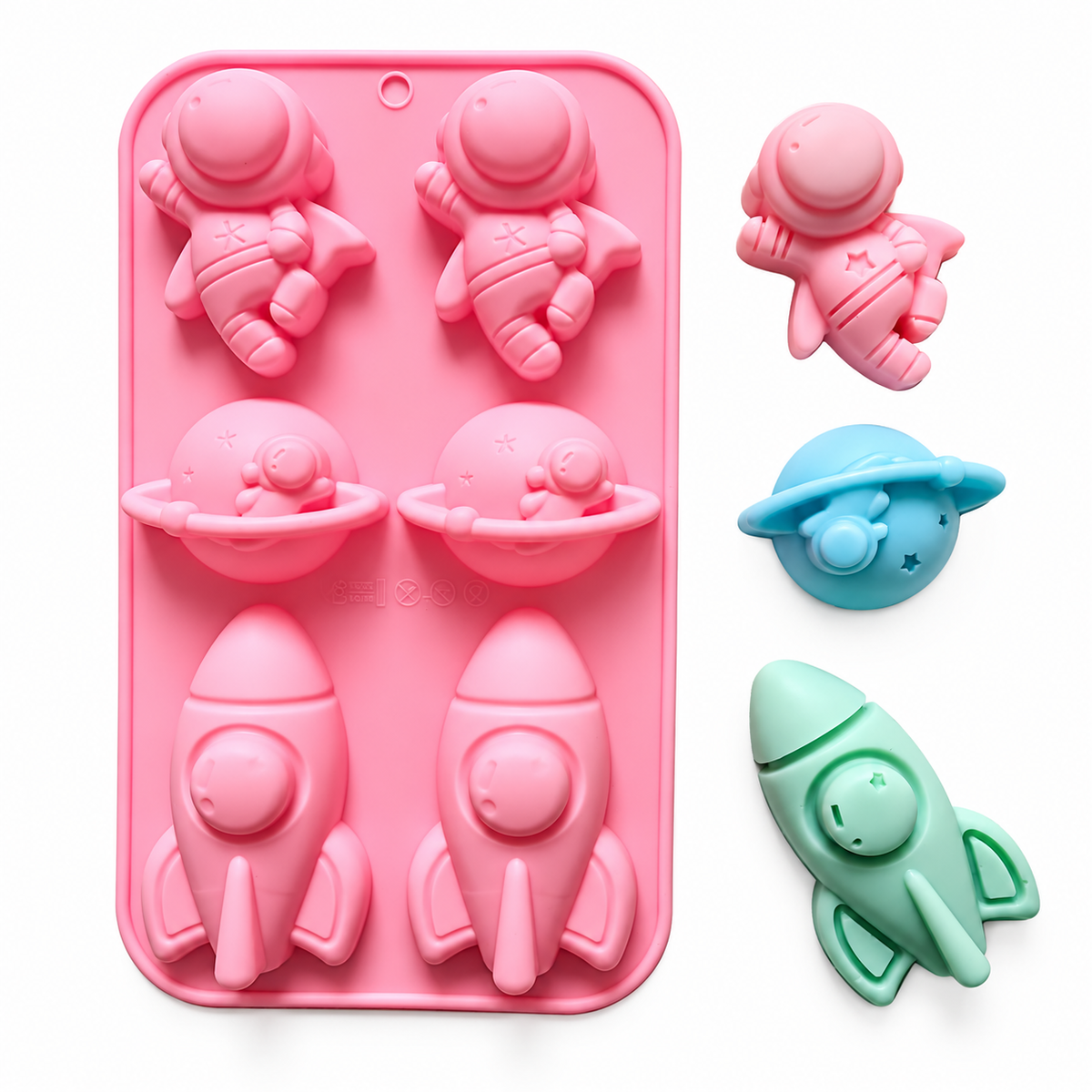 6 Cavity Astronaut Rocket Earth Silicone Mould Chocolate Candy Cupcake Jelly