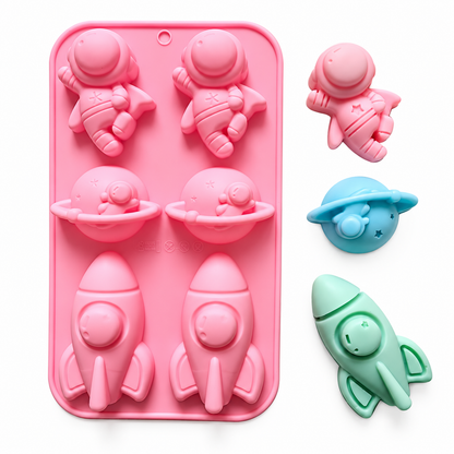 6 Cavity Astronaut Rocket Earth Silicone Mould Chocolate Candy Cupcake Jelly
