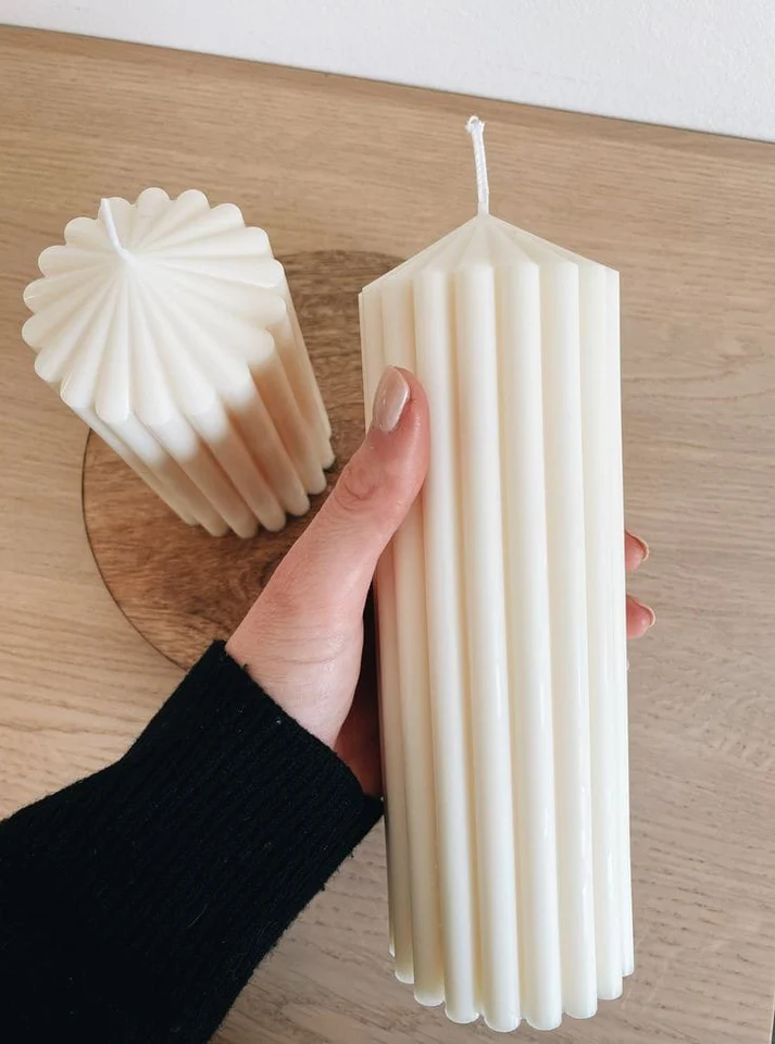 Ribbed Pillar Candle Silicone Mould for DIY Fluted Cylinder Decorative Candle Making (LARGE)