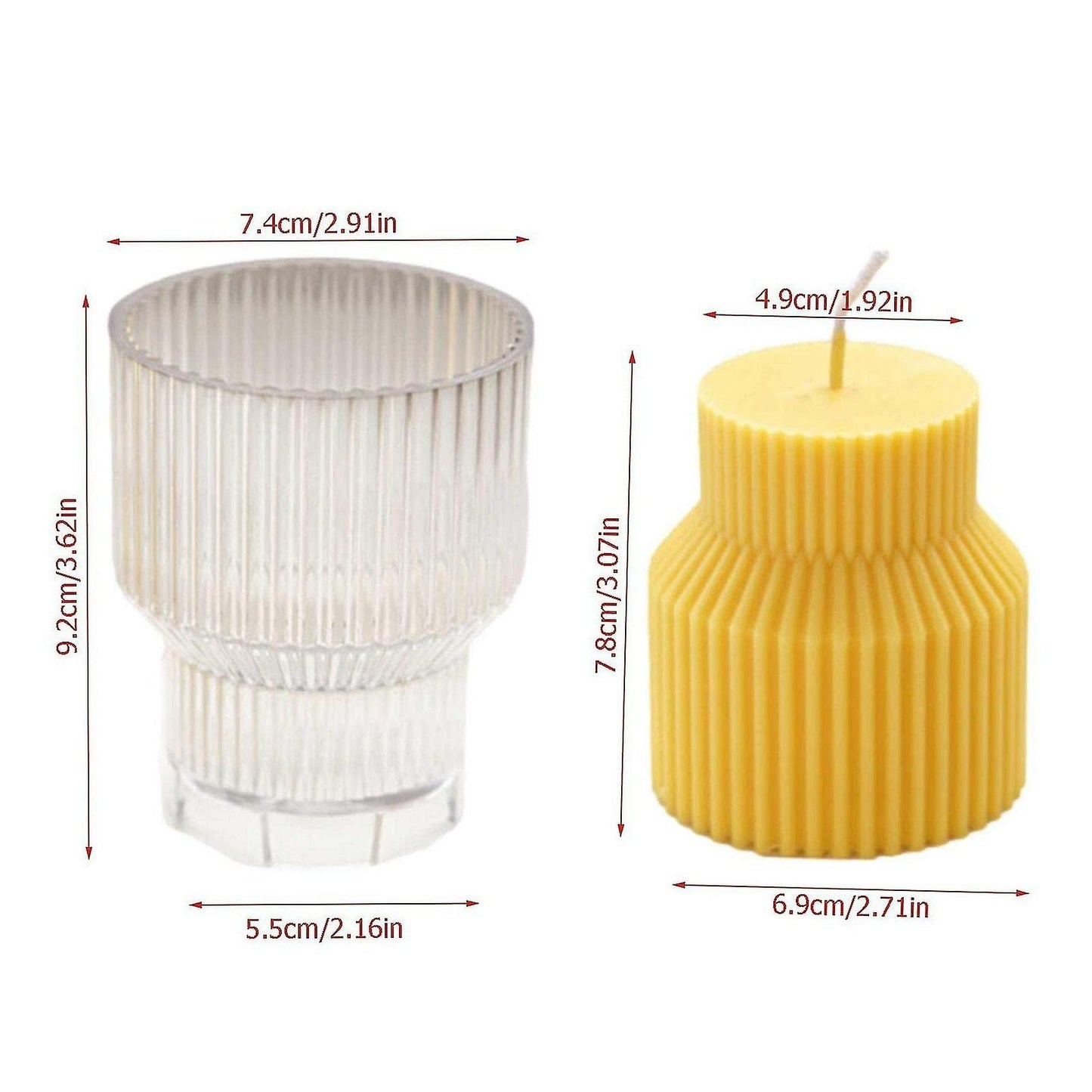 3D (3.62"x2.91"inch) Pouring Pedestal Ripped Pillar Polycarbonate Candle Mould P42