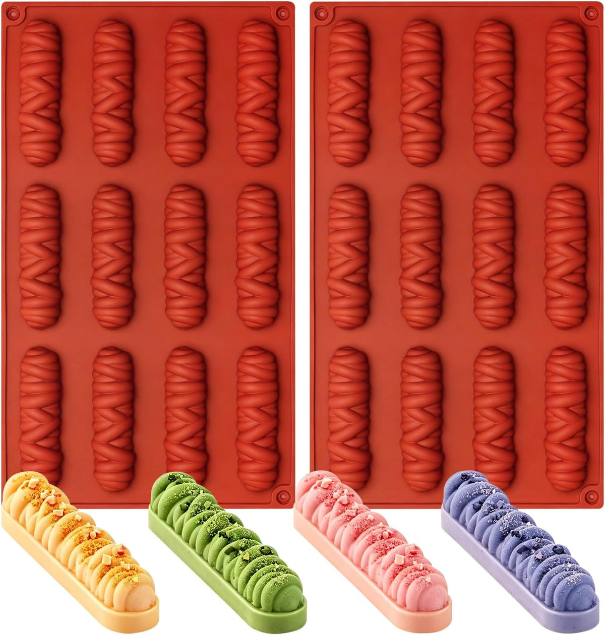 12 Cavity Twisted Bar Silicone Chocolate Mould for Chocolate Candy & Desserts