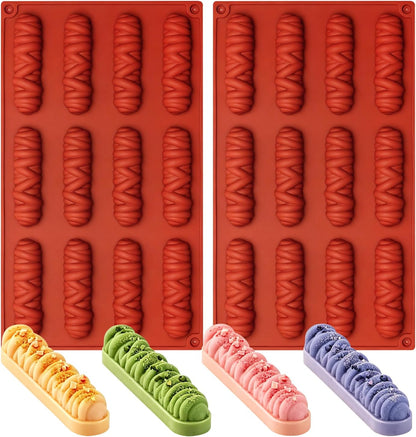 12 Cavity Twisted Bar Silicone Chocolate Mould for Chocolate Candy & Desserts