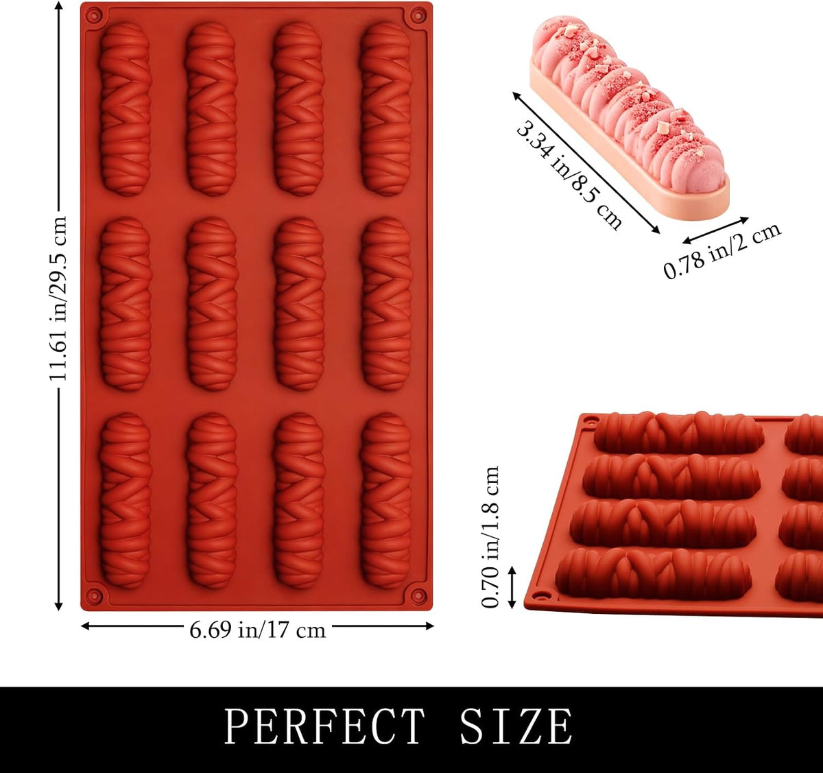 12 Cavity Twisted Bar Silicone Chocolate Mould for Chocolate Candy & Desserts