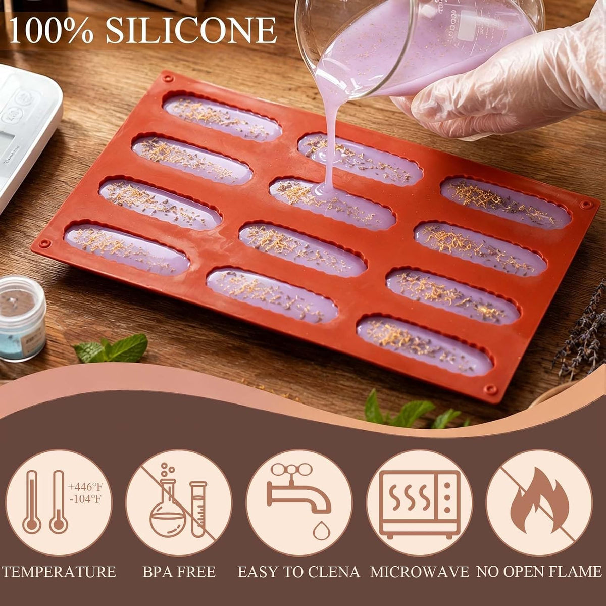 12 Cavity Twisted Bar Silicone Chocolate Mould for Chocolate Candy & Desserts