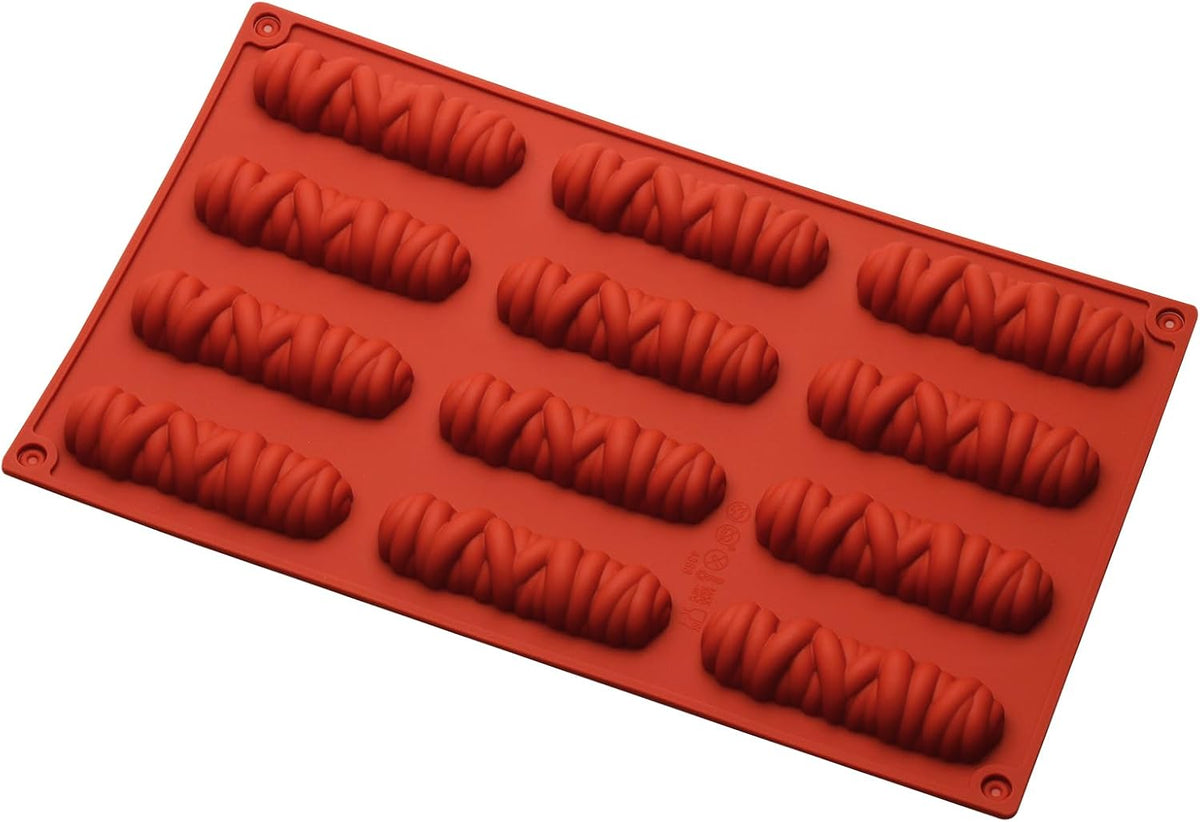 12 Cavity Twisted Bar Silicone Chocolate Mould for Chocolate Candy & Desserts