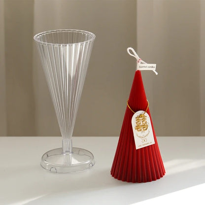 3D Ribbed Line Cone Tree Candle Mould Polycarbonate Mold For Home Decoration Christmas Celebration (7.5"x3.9")