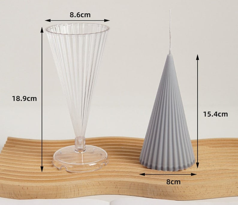 3D Ribbed Line Cone Tree Candle Mould Polycarbonate Mold For Home Decoration Christmas Celebration (7.5"x3.9")