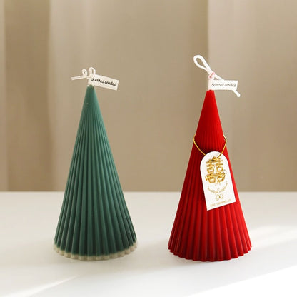 3D Ribbed Line Cone Tree Candle Mould Polycarbonate Mold For Home Decoration Christmas Celebration (7.5"x3.9")