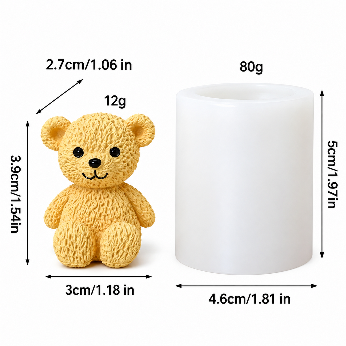 3D Feather Teddy Bear Silicone Mold for Candle Making Soap Making Resin Art & DIY Crafts