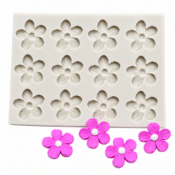 12 Cavity Small Flower Silicone Mould for Fondant Chocolate Cake Decoration and DIY Crafts