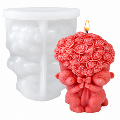 3D Teddy Bear Rose Bouquet Candle Mold  for DIY Candle Making & Handmade Gifts