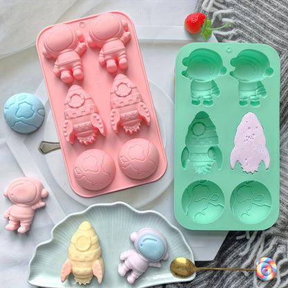 6 Cavity Silicone Rocket Astronaut Shaped Chocolate Candy Cake Mold