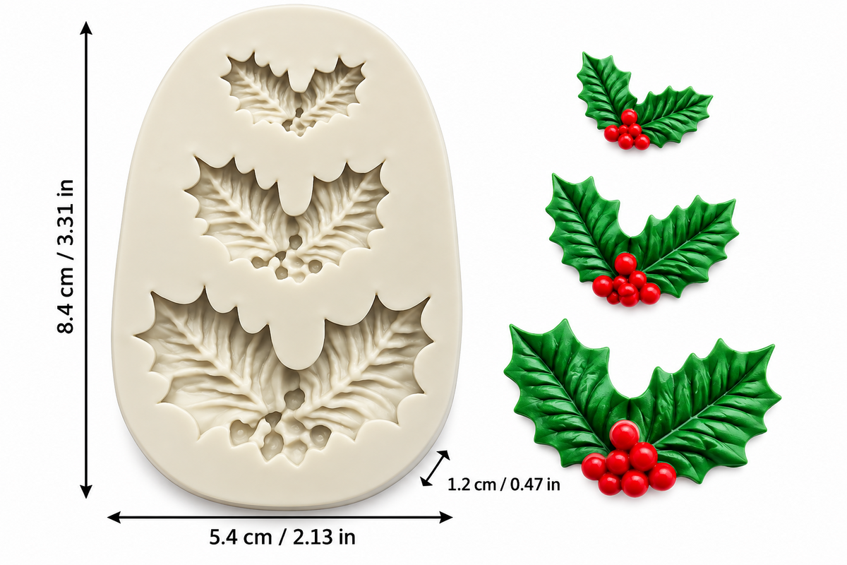 Christmas Holly Leaf Silicone Mould for Fondant Chocolate Cake Decoration