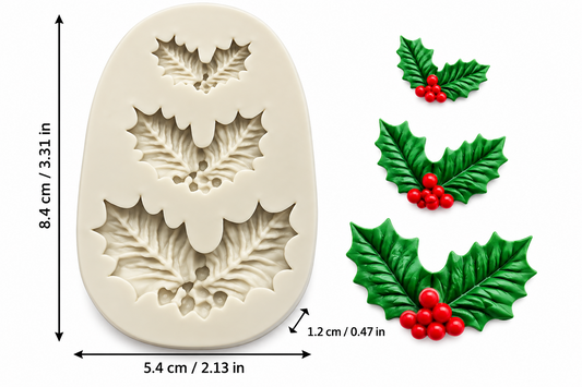 Christmas Holly Leaf Silicone Mould for Fondant Chocolate Cake Decoration