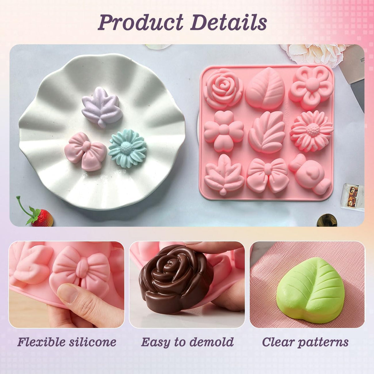 9 Cavity Flower & Bow Silicone Candle Mold Candle Making Soap Chocolate