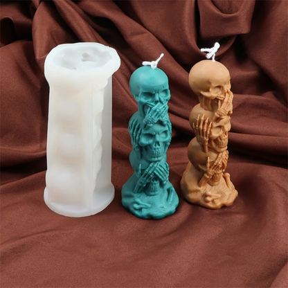 3D Triple Skull Skeleton Spritual Candle Silicone Mold DIY Candles Soap Resin & Halloween Décor