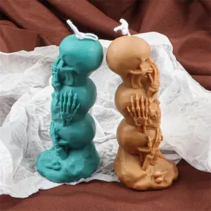 3D Triple Skull Skeleton Spritual Candle Silicone Mold DIY Candles Soap Resin & Halloween Décor