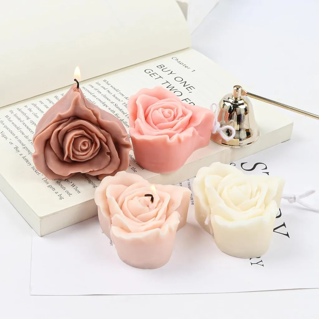 Rose in Heart Shape Silicone Candle Mould Scented Candles Aroma Candles, DIY Crafts