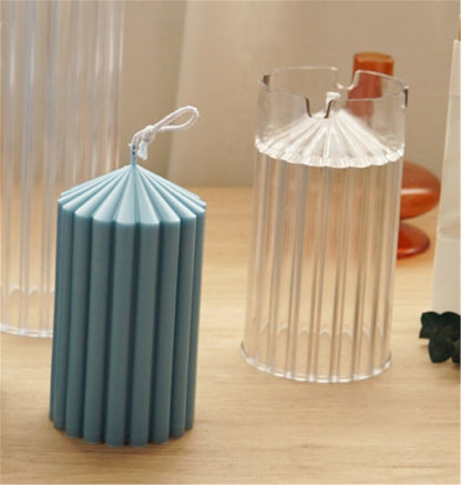 3D (5.9"x 3.1"inch) Ribbed Pencil Lines Pillar Polycarbonate Candle Mold Structural Aesthetic Mould P31