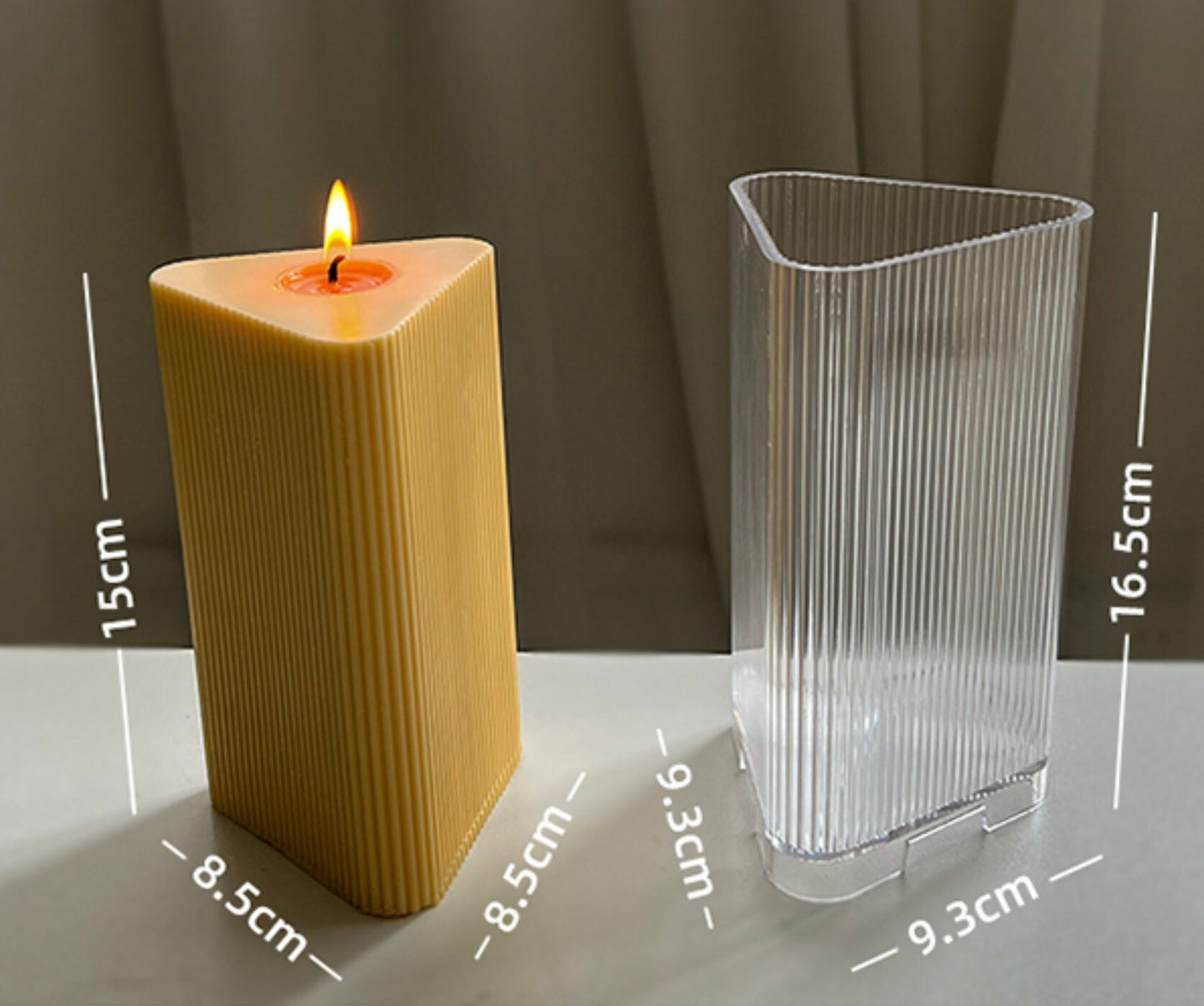 3D (6.5"x 3.6"inch) Triangle Prism Ripped Lines Polycarbonate Candle Mould for Candle Making Geometric, Pillar Sculpture DIY P34