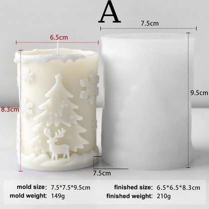 Christmas Tree Merry Pillar Christmas Snowflakes Candle Mould, Silicone Moulds Set (D)