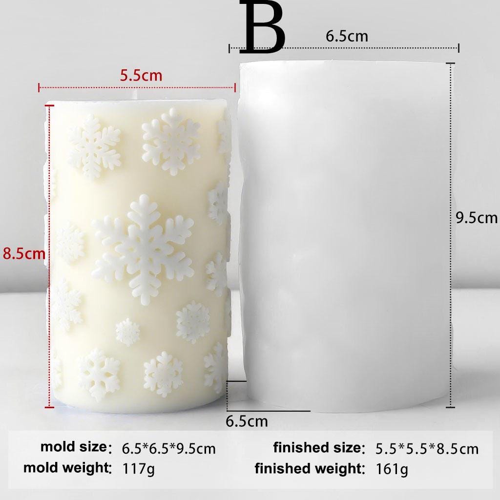 Christmas Snowflake Merry Pillar Christmas Snowflakes Candle Mould, Silicone Moulds Set (D)
