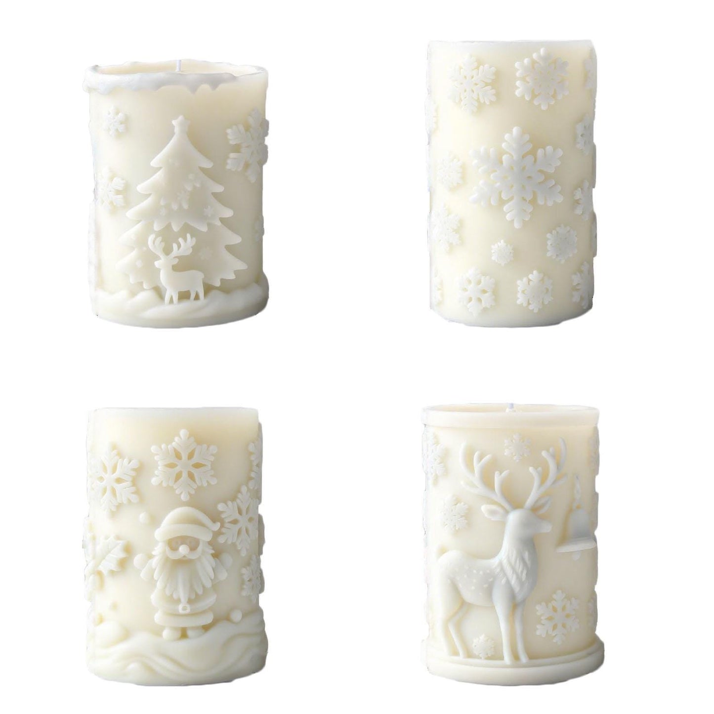 Christmas Snowflake Merry Pillar Christmas Snowflakes Candle Mould, Silicone Moulds Set (D)