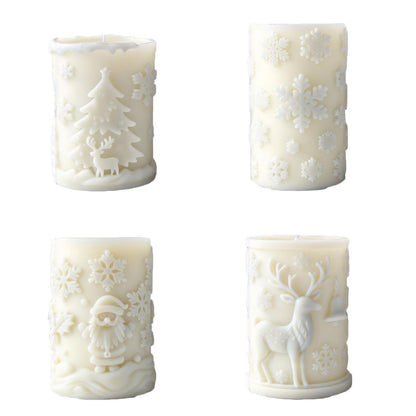 Christmas Snowflake Merry Pillar Christmas Snowflakes Candle Mould, Silicone Moulds Set (D)