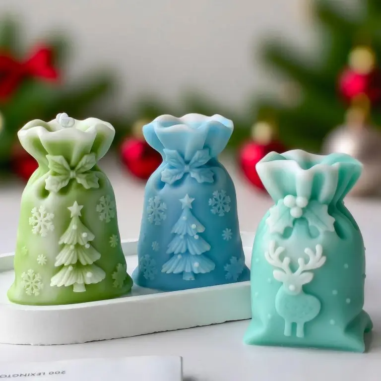 (2 SET) Design 3D Christmas Reindeer Gift Bag Silicone Candle Mould for Festive Decor and Gifts