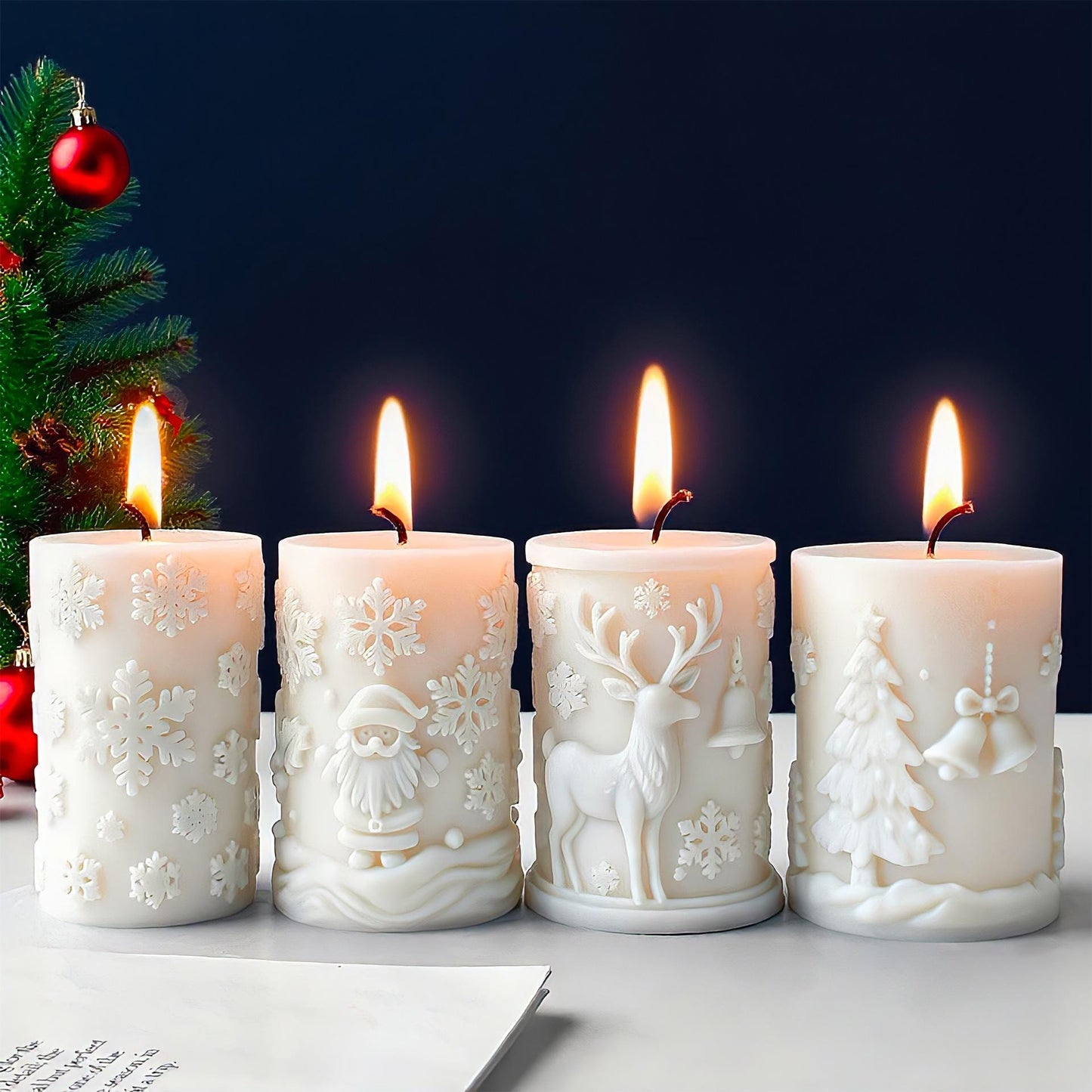 Christmas Snowflake Merry Pillar Christmas Snowflakes Candle Mould, Silicone Moulds Set (D)