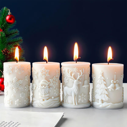 Christmas Snowflake Merry Pillar Christmas Snowflakes Candle Mould, Silicone Moulds Set (D)