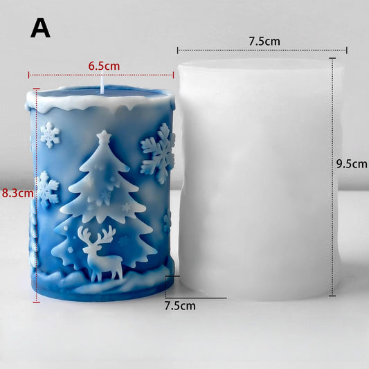 Christmas Tree Merry Pillar Christmas Snowflakes Candle Mould, Silicone Moulds Set (D)
