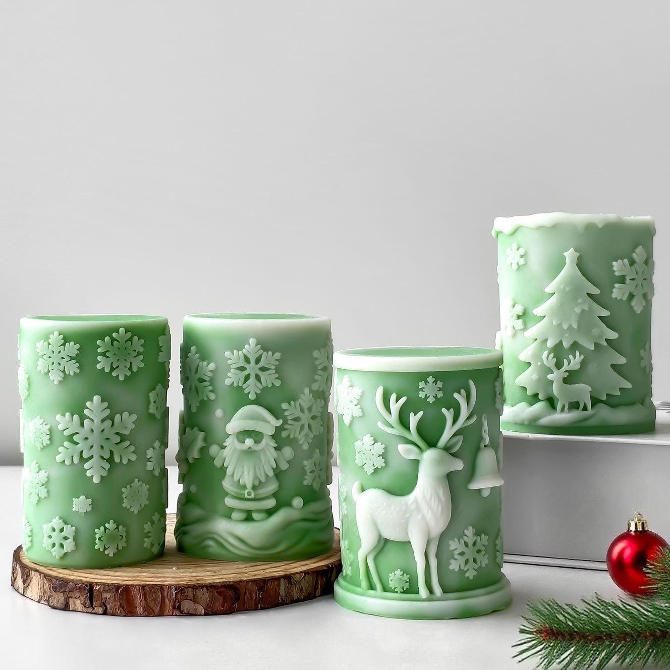 Christmas Snowflake Merry Pillar Christmas Snowflakes Candle Mould, Silicone Moulds Set (D)