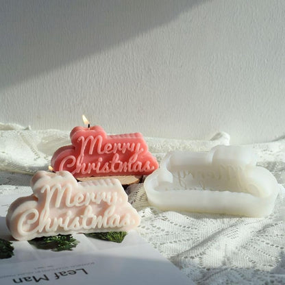 Merry Christmas Cursive Italic Mould, White Christmas Candle Mould